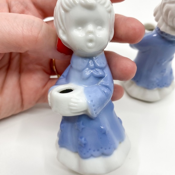 Vintage Blue & White Porcelain Angel Candle Holder Set w/ Original Box Taiwan - Picture 12 of 14